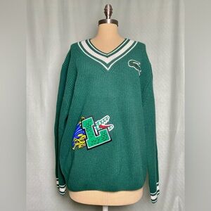Lacoste Green V-Neck Sweater with Logo Accents